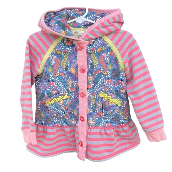 Matilda Jane Arcadia Peplum Hooded Jacket Colorful Woodland Stripe Size 2 GUC - Picture 1 of 12